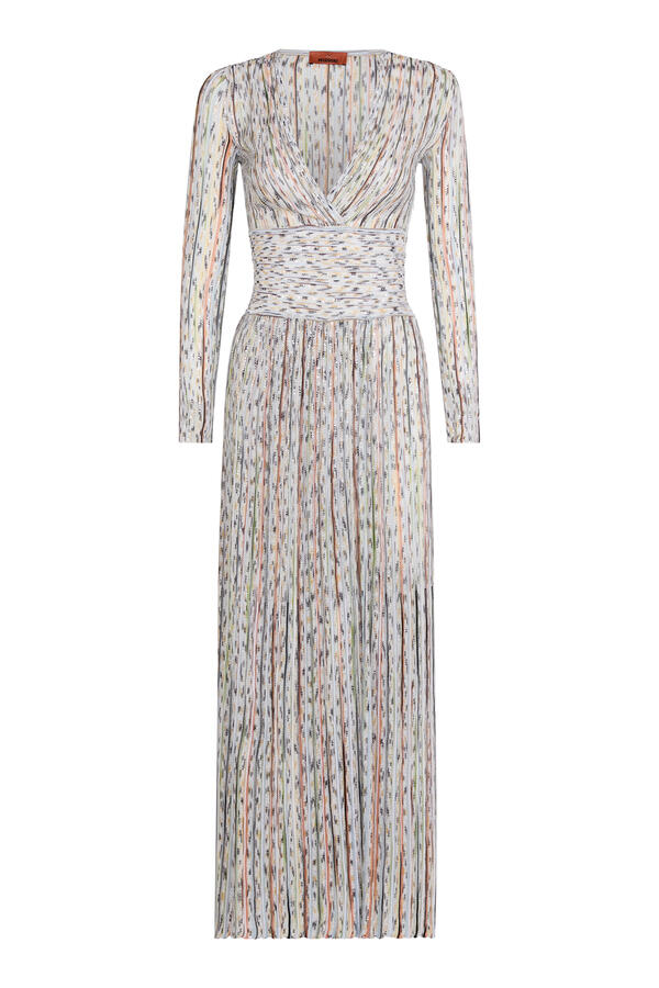 Partialized Knit Lurex Belted Long Dress