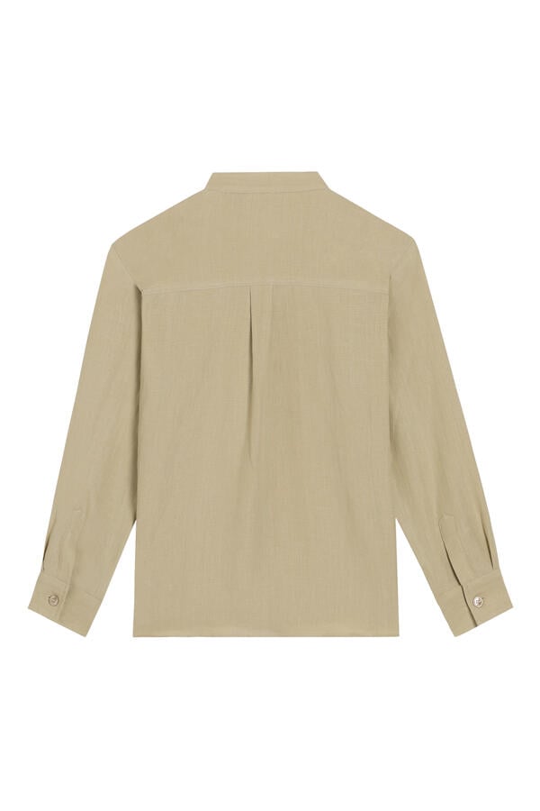 Kids Logo Embroidery Long Sleeves Linen Shirt