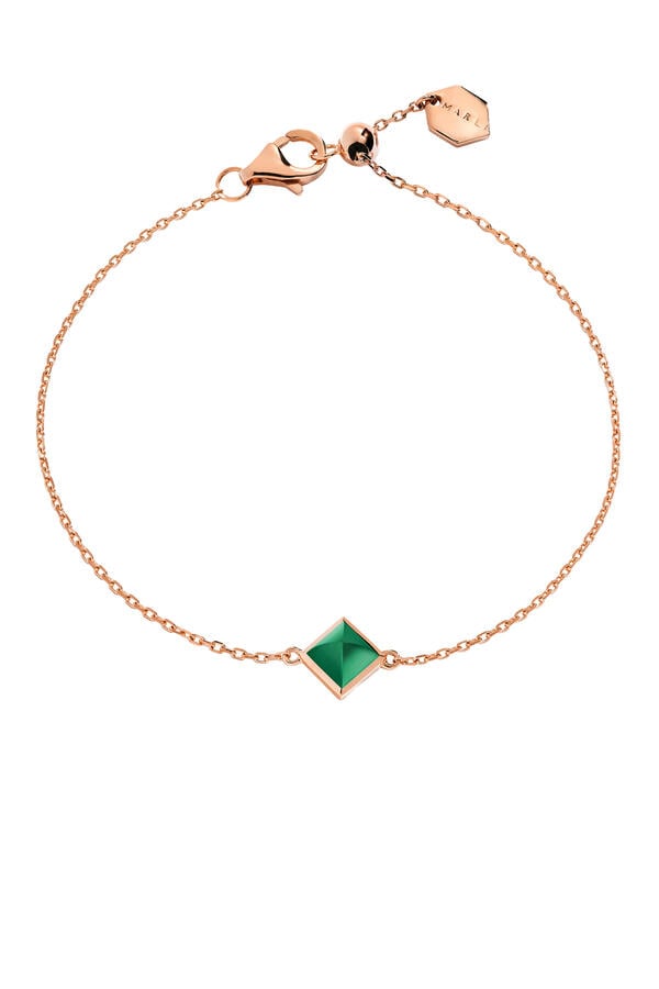 Cleo Pyramid Bracelet, 18k Pink Gold & Green Agate