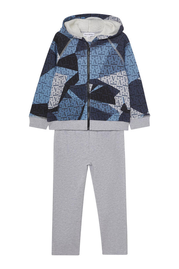 Kids Hooded Zip-Up Cotton Tracksuit with All-Over Logo Print