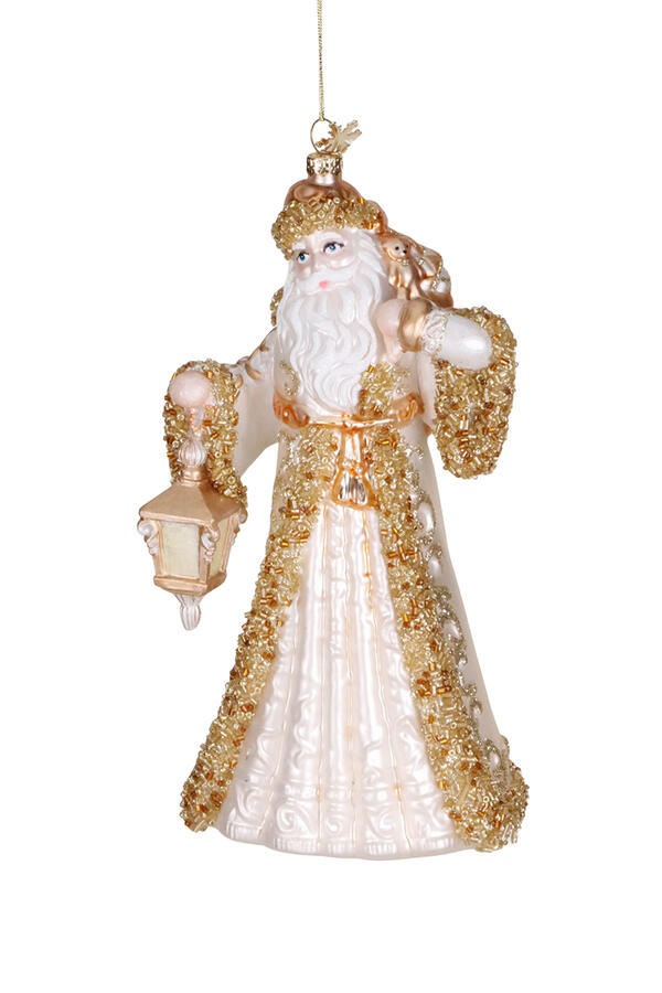 Glass Beaded Santa with Lantern Ornament
