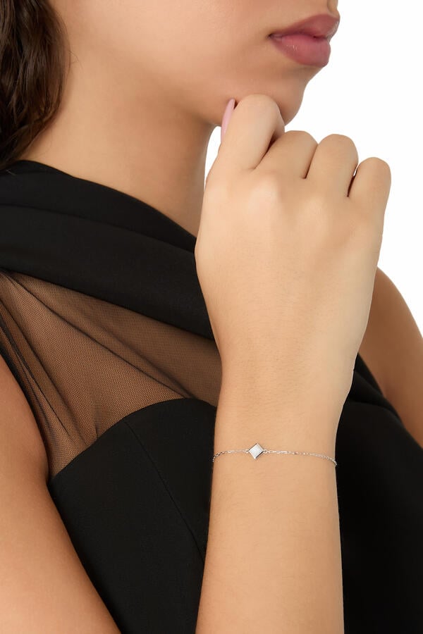 Cleo Pyramid Bracelet, 18k White Gold & White Agate