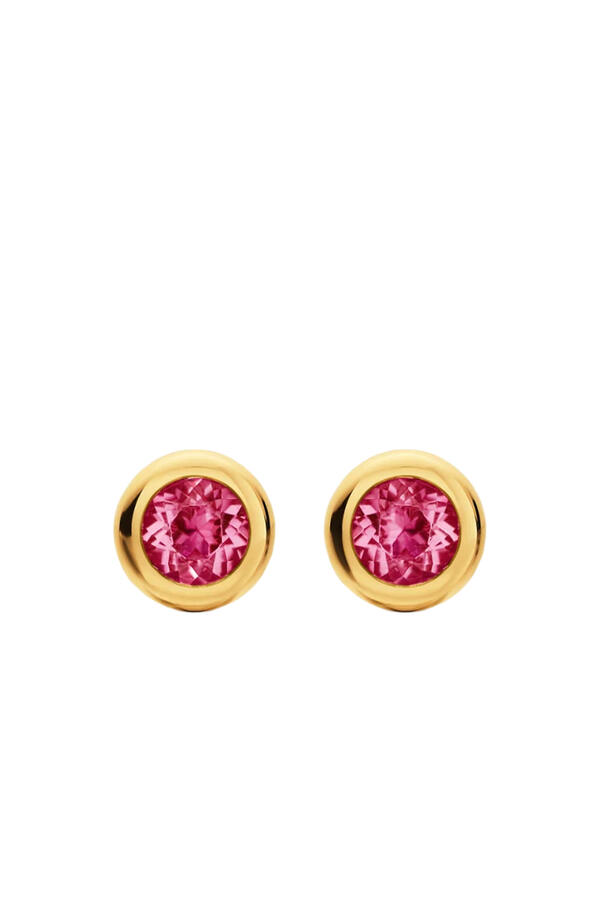Bezel Set Stud Earrings, 18k Yellow Gold with Pink Tourmalines