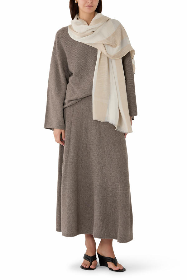 Logo Striped and Fringed Stole