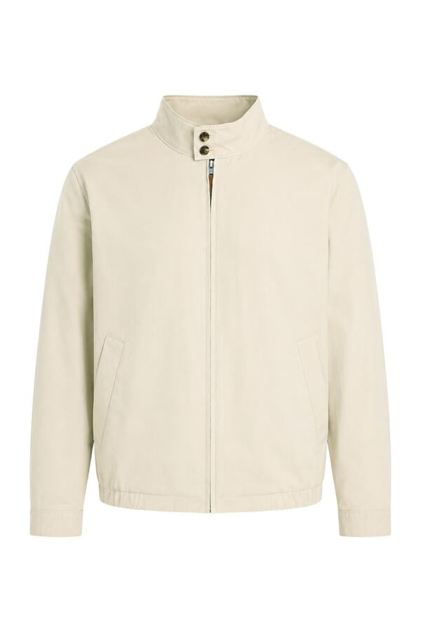 Italian Cotton-Linen Band-Collar Bomber Jacket
