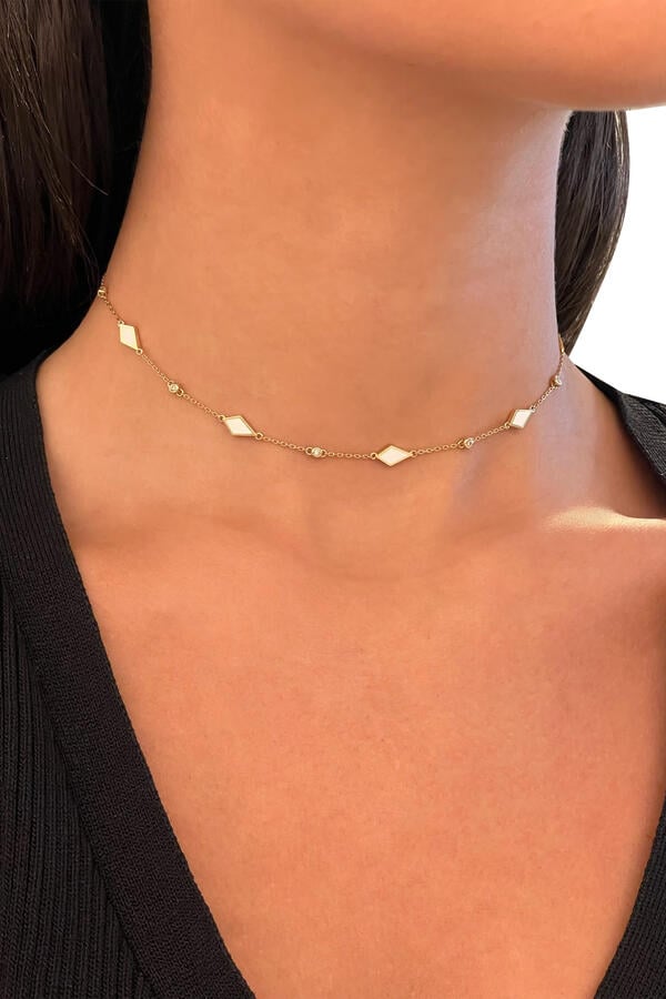Mosaic Choker, 18k Yellow Gold & Enamel, Diamond