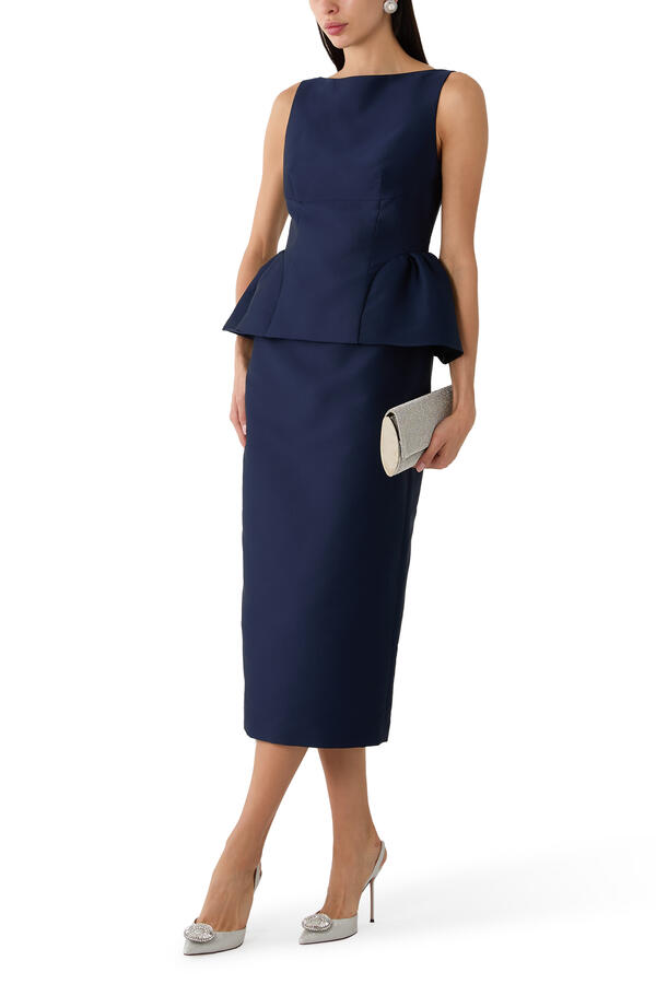 Sleeveless Peplum Colum Midi Dress