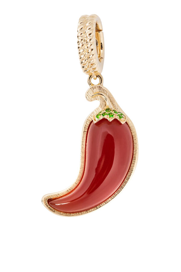 PoshSpice 2.0 Charm, 18K Yellow Gold, Red Agate & Pavè Emeralds