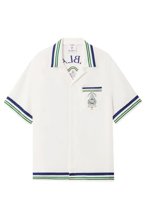 Radiating Monogram Short Sleeve Silk Shirt