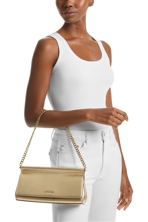 Carmine Medium Metallic Pebbled Leather Pochette