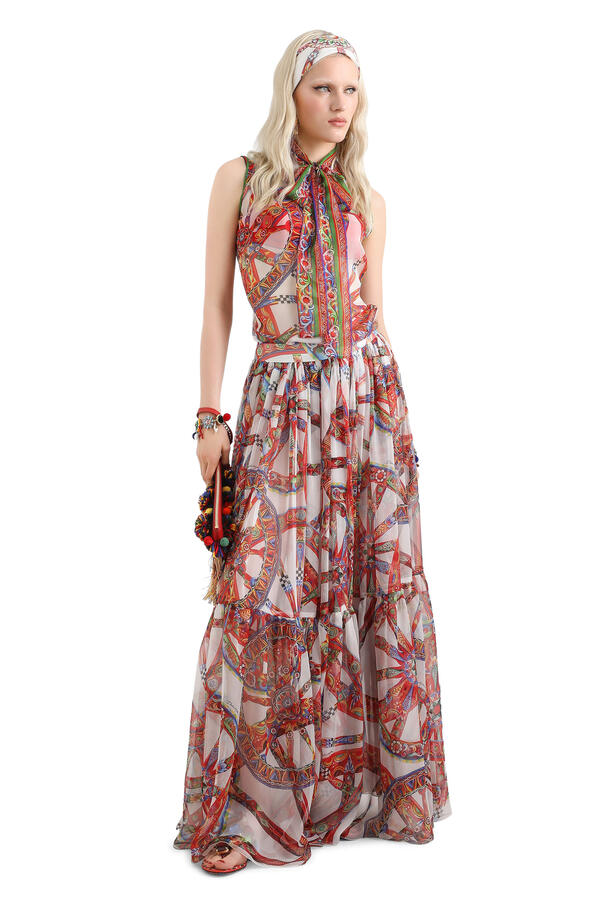 Carretto-Print Long Skirt