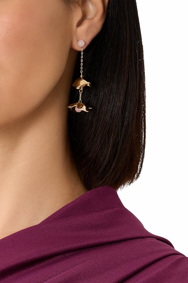Gilded Garden Linear Earrings, Brass, Titanium Posts & Cubic Zirconia, Glass Stone
