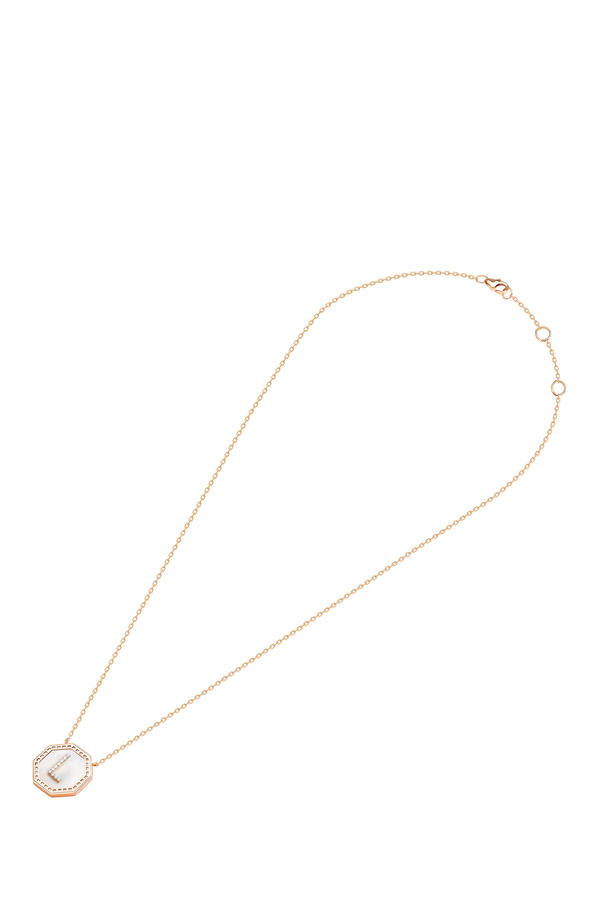 Harf Turath Letter L Necklace, 18K Rose Gold with Mother of Pearl & Diamonds