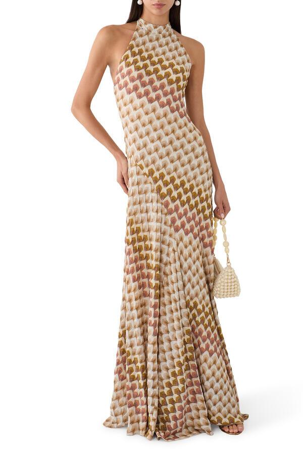 Laced Raschel Halter Neck Maxi Dress