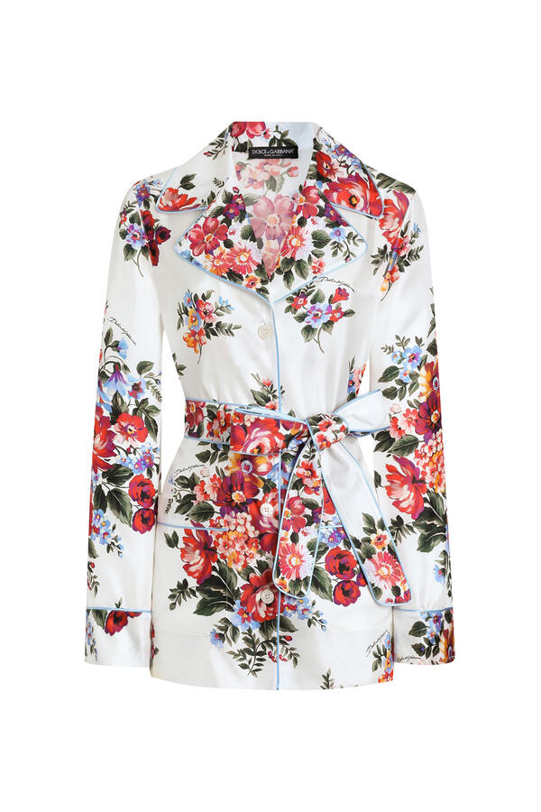 Flower Bouquet-Print Twill Shirt