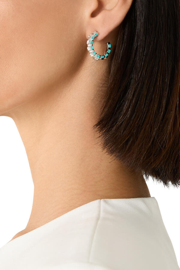 Tip-Top Diamond Small Hoop Earrings, 18K White Gold with Diamonds