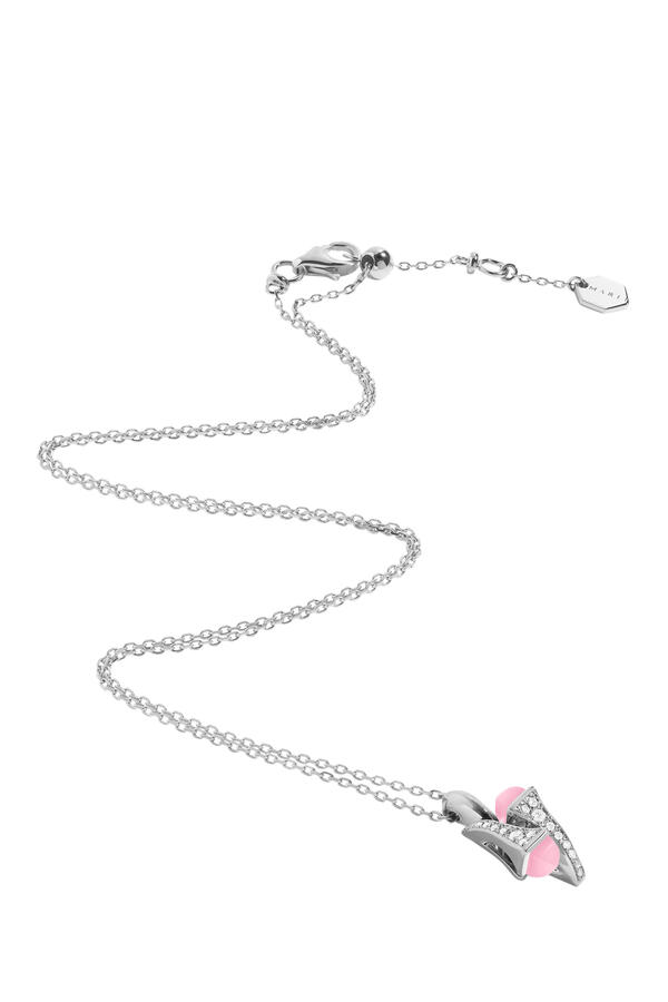 Cleo Huggie Pendant, 18k White Gold with Pink Quartz & Diamonds