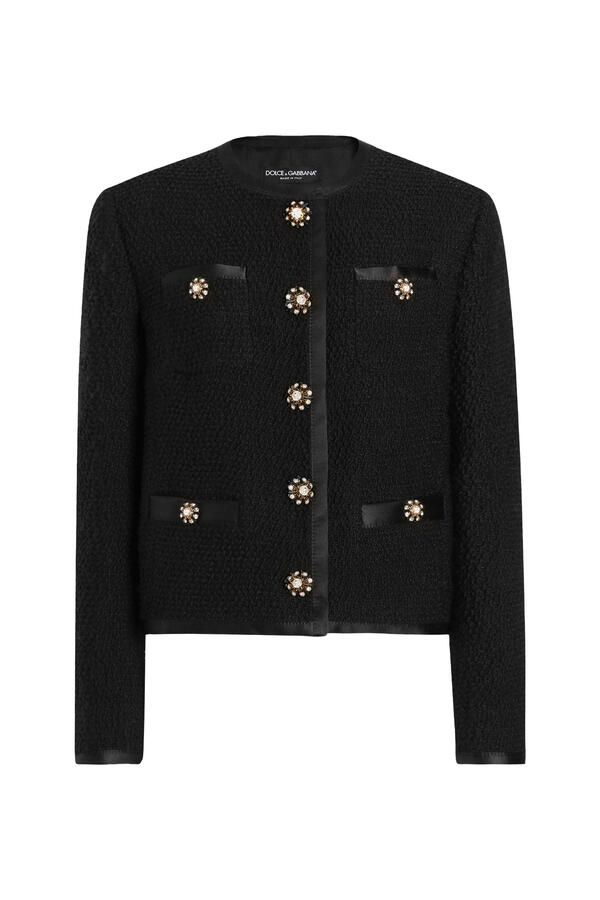  Cropped Single-Breasted Boucle Tweed Jacket