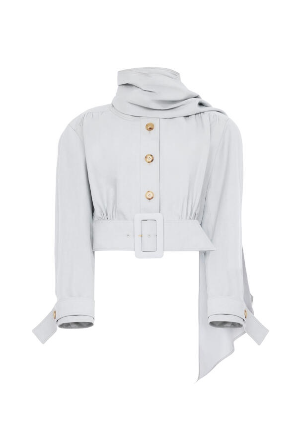 Cropped Scarf Jacket in a Linen-Cotton Mix