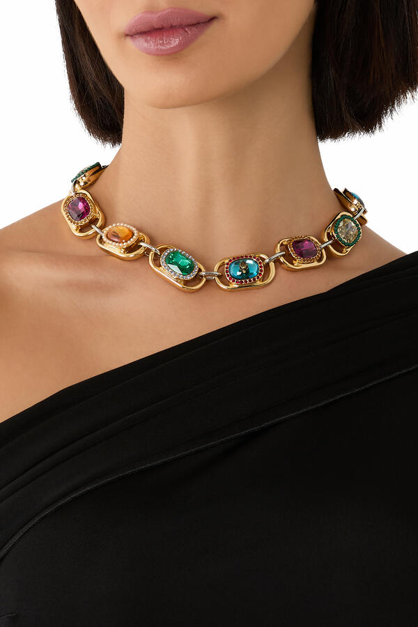 Sloane Large Necklace, Brass & Gem Charms