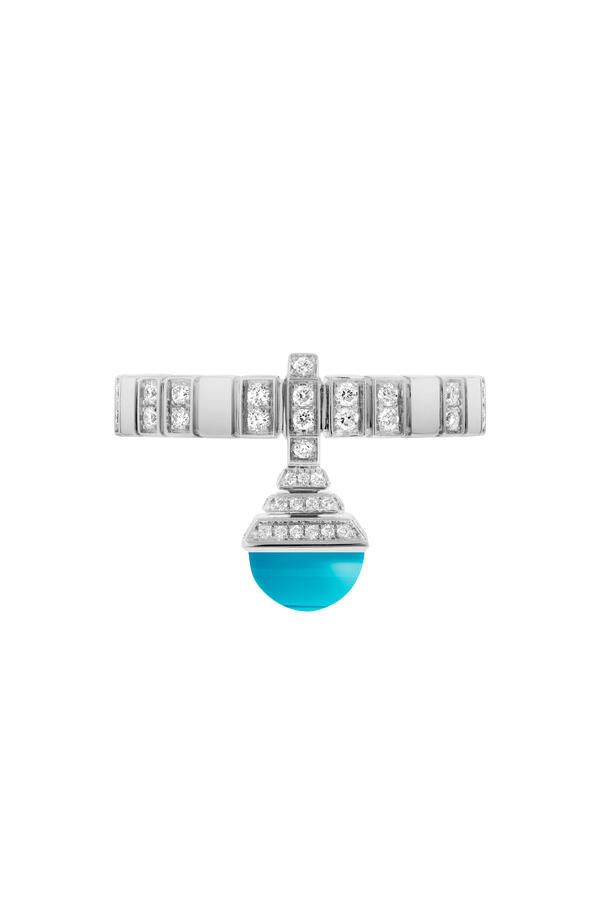 Cleo Charm Ring, 18k White Gold & Turquoise, Diamonds