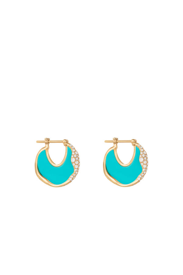Molten Disc Earrings, 18k Yellow Gold with Turquoise & Diamonds