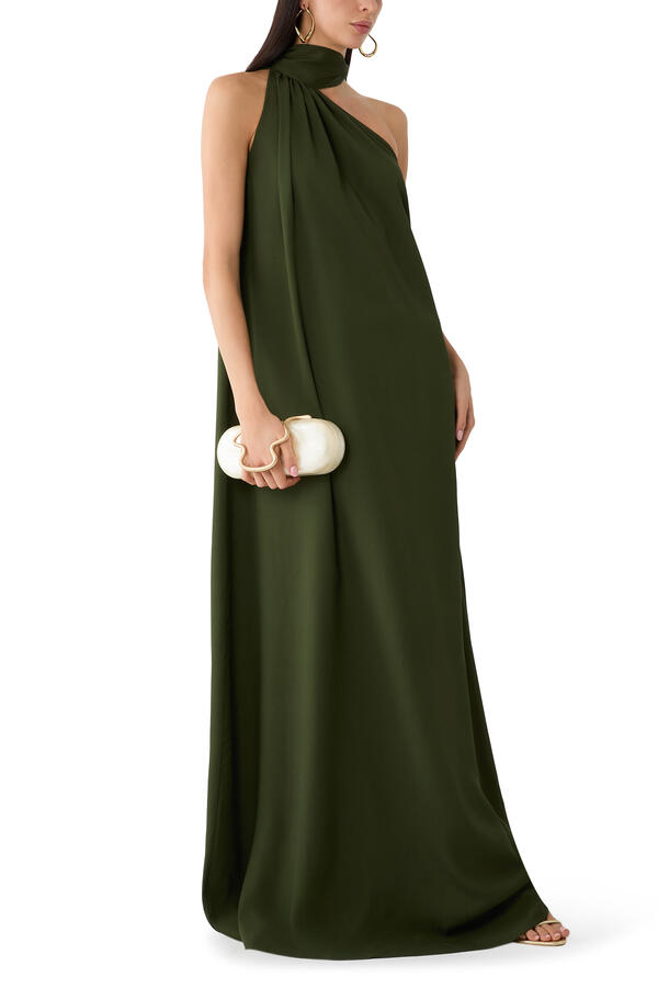 Astor Scarf-Detail One-Shoulder Gown