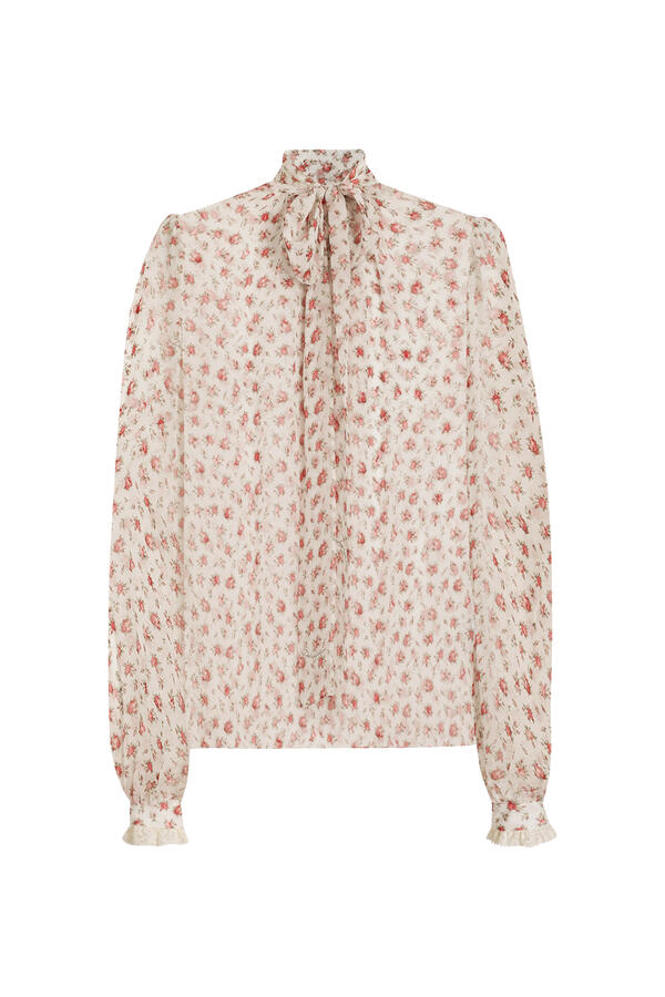 Small Rose-Print Washed Chiffon Top