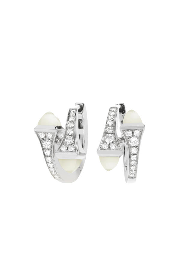 Cleo Huggie Earrings, 18k White Gold Moonstone & Diamonds