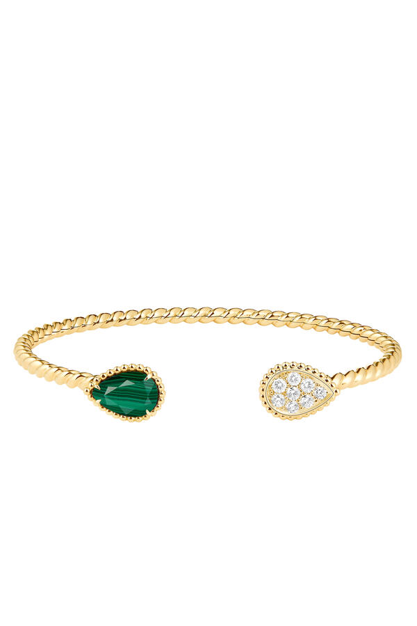 Serpent Bohème Double Motif Bracelet, Set With A Malachite, Paved With Diamonds, 18k Yellow Gold