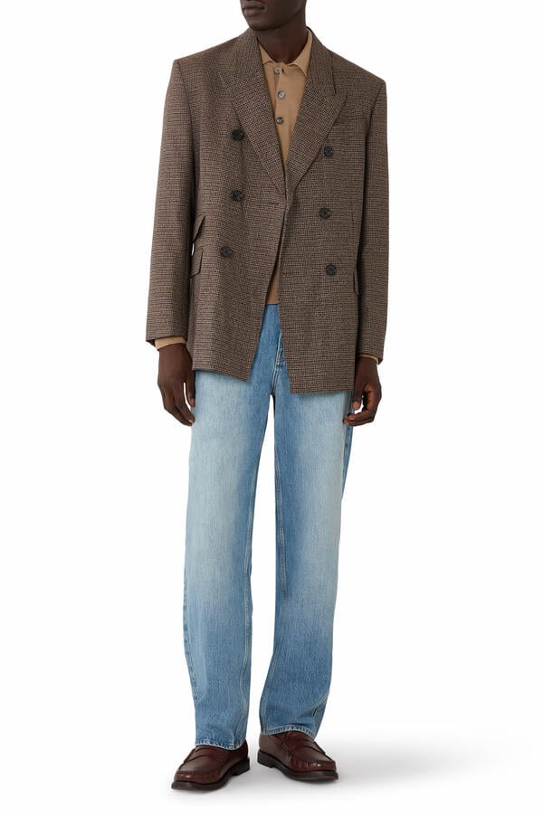 Double-Breasted Houndstooth Wool Blazer