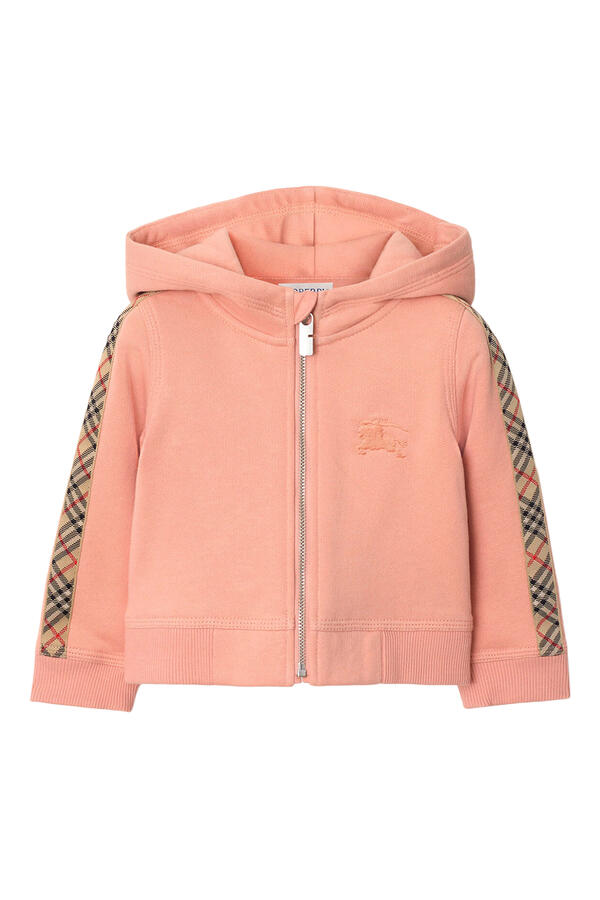Kids Check Trim Cotton Zip Hoodie 