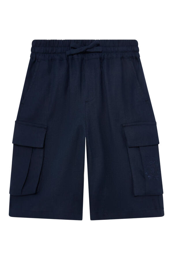 Kids Linen Bermuda Shorts with Crest Embroidery
