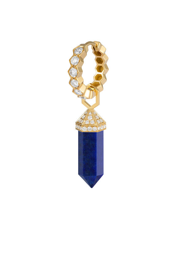 Chakra Single Earring, 18k Yellow Gold & Lapis Lazuli, Diamonds