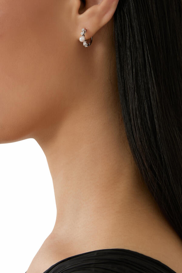 Glitz Hoop Earrings, 18k White Gold & Akoya Pearls, Diamonds