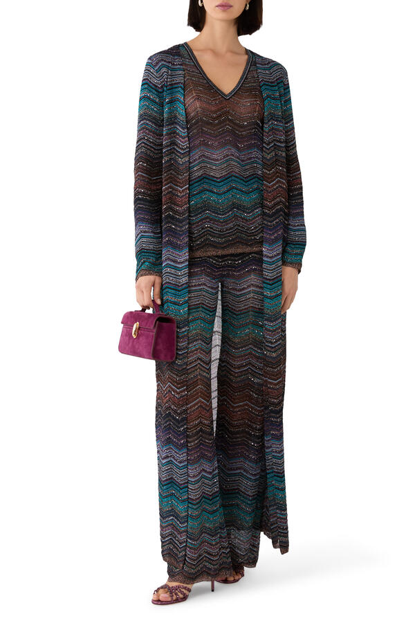 Chevron Pattern Sequin Long Cardigan