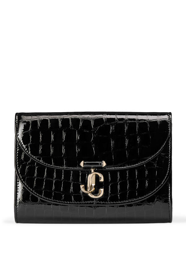 Croc-Embossed Curve Clutch Bag