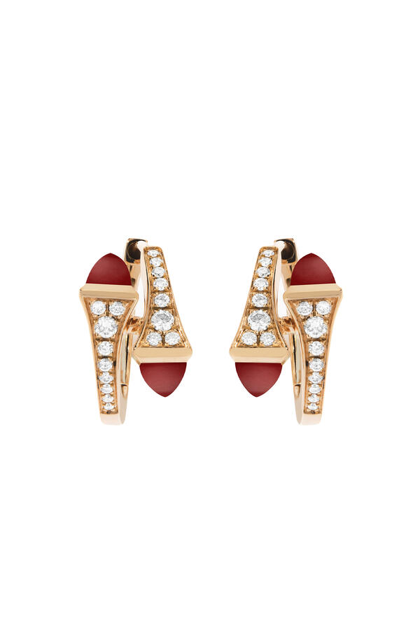 Cleo Huggie Earrings, 18k Rose Gold with Red Agate & Diamonds