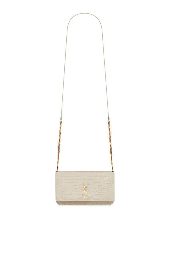 Cassandre Phone Holder in Shiny Crocodile-Embossed Leather