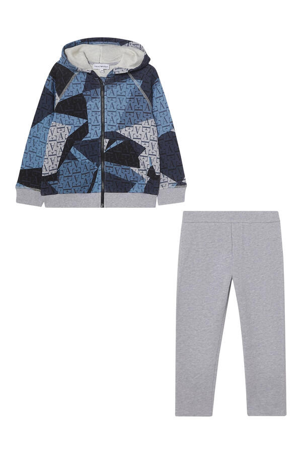 Kids Hooded Zip-Up Cotton Tracksuit with All-Over Logo Print