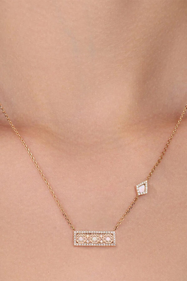 Oud Turath Necklace, 18K Rose Gold with Diamonds & Mother of Pearl