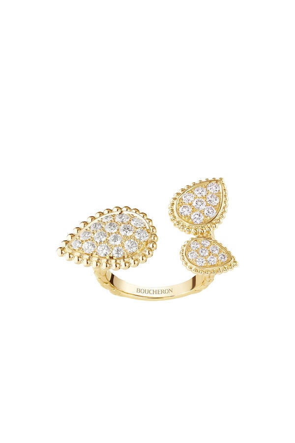 Serpent Bohème Triple Motif Ring, Paved With Diamonds, In Yellow Gold