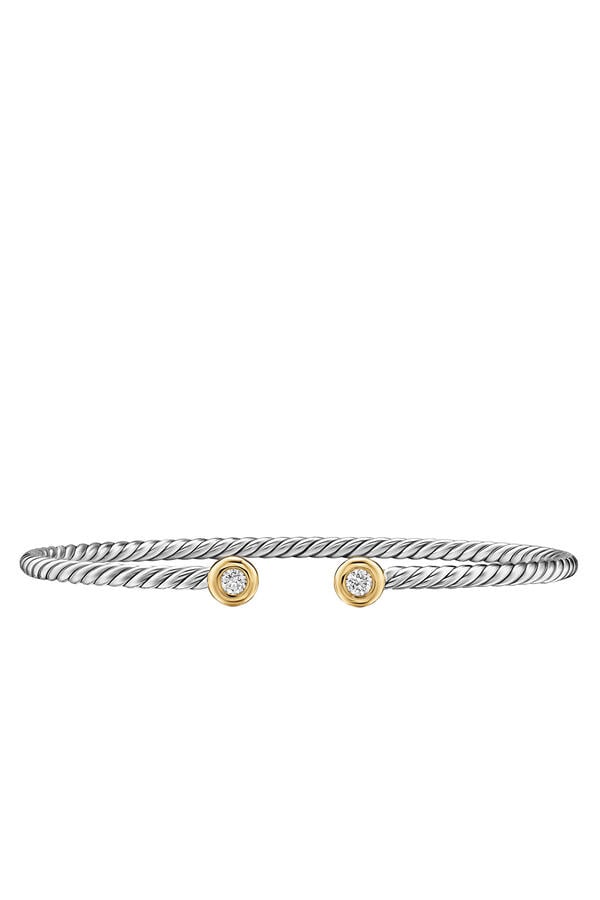 Micro Cable Flex® Round Bracelet, Sterling Silver with 14K Yellow Gold & Diamonds