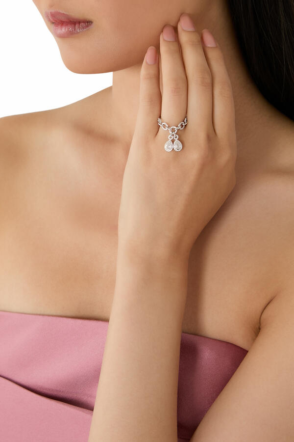 Double Chaines Ring, 18k White Gold & Diamonds