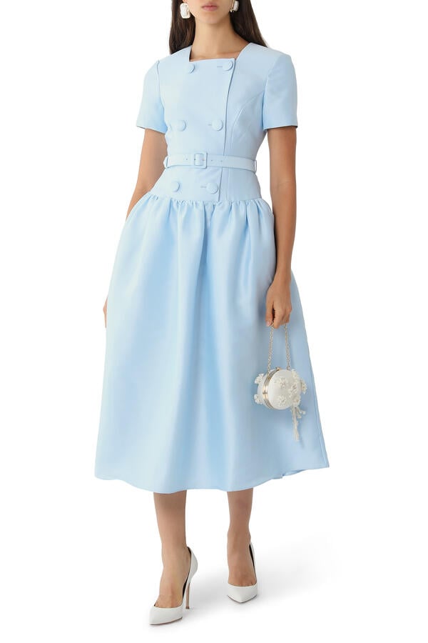 Button Front Taffeta Midi Dress