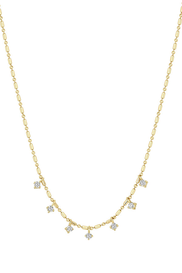 Diamond Dangling Prong Set Necklace, 14K Yellow Gold