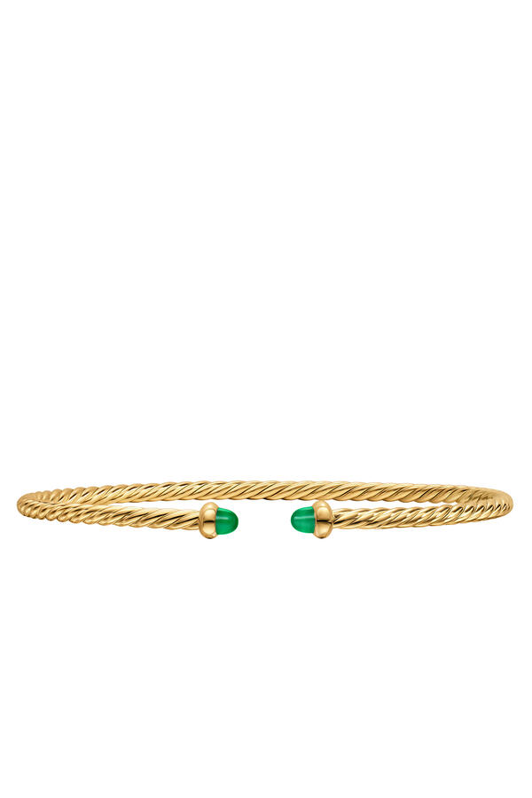 Cable Micro Cablespira Flex Bangle, 18K Yellow Gold & Emerald