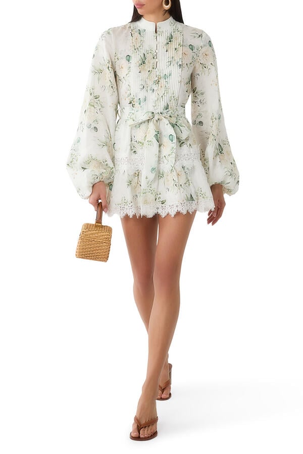 Aurelie Lace Trim Linen Mini Dress