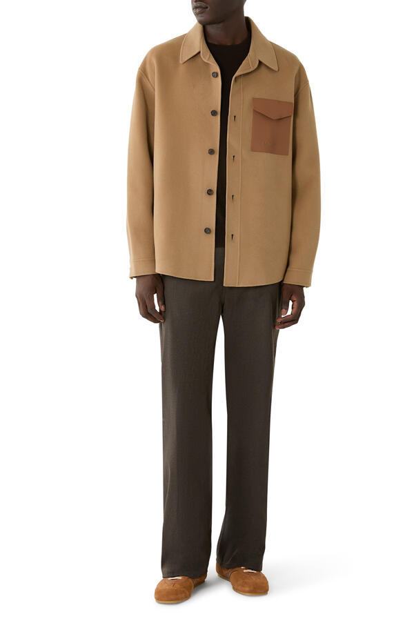  Emmanuel Double-Face Wool Overshirt with Leather Patch Pocket
