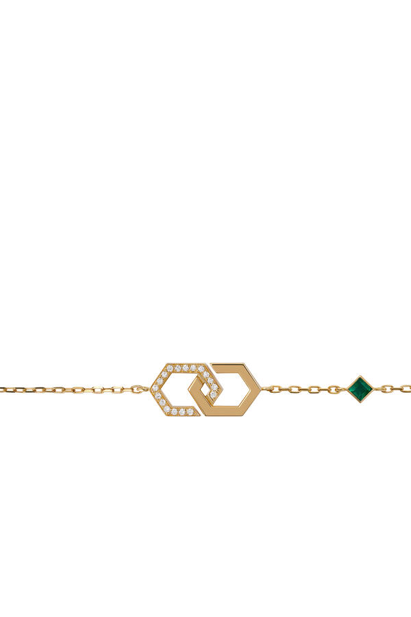 Infinity Small Bracelet, 18k Yellow Gold, Diamonds & Emerald